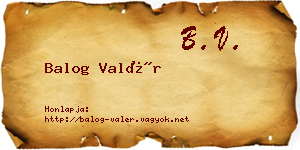 Balog Valér névjegykártya